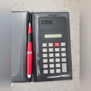Calculator Portfolio Folio w/ Pen Business Office Desk Organizer Black NEW